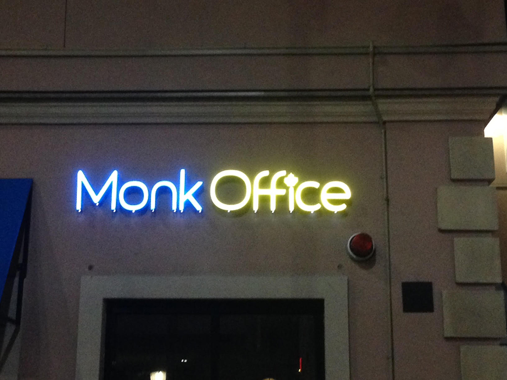 monk office channel letters sign